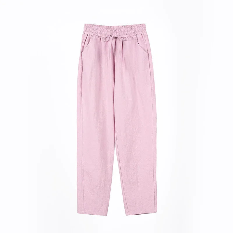 IMIEMIE Women Spring Summer Pants Cotton Solid Elastic Waist Candy Colors Fashion Harem Trousers Casual Female Pants