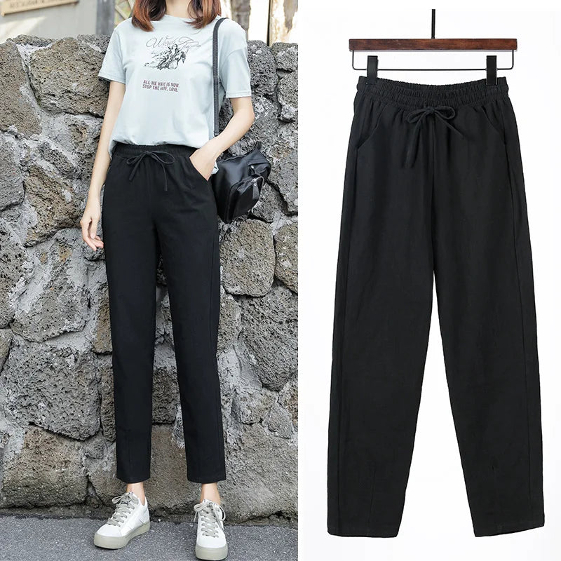 IMIEMIE Women Spring Summer Pants Cotton Solid Elastic Waist Candy Colors Fashion Harem Trousers Casual Female Pants