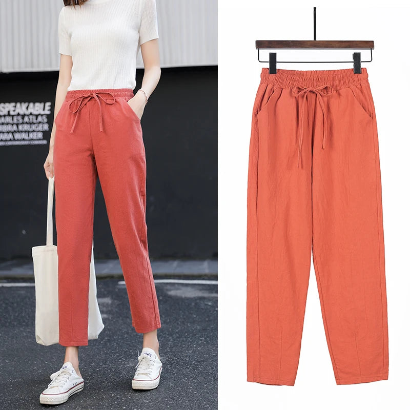 IMIEMIE Women Spring Summer Pants Cotton Solid Elastic Waist Candy Colors Fashion Harem Trousers Casual Female Pants