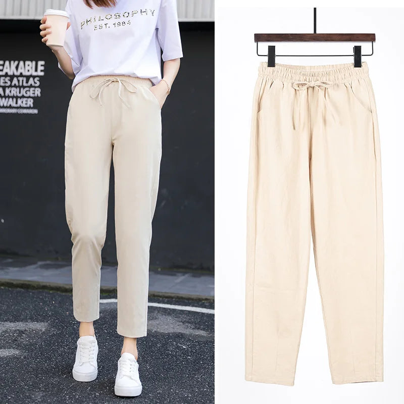 IMIEMIE Women Spring Summer Pants Cotton Solid Elastic Waist Candy Colors Fashion Harem Trousers Casual Female Pants