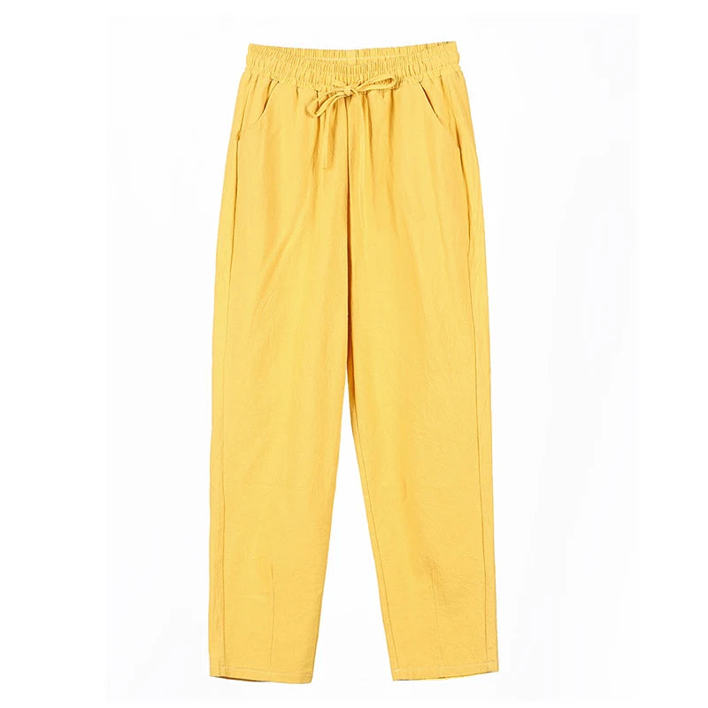 IMIEMIE Women Spring Summer Pants Cotton Solid Elastic Waist Candy Colors Fashion Harem Trousers Casual Female Pants