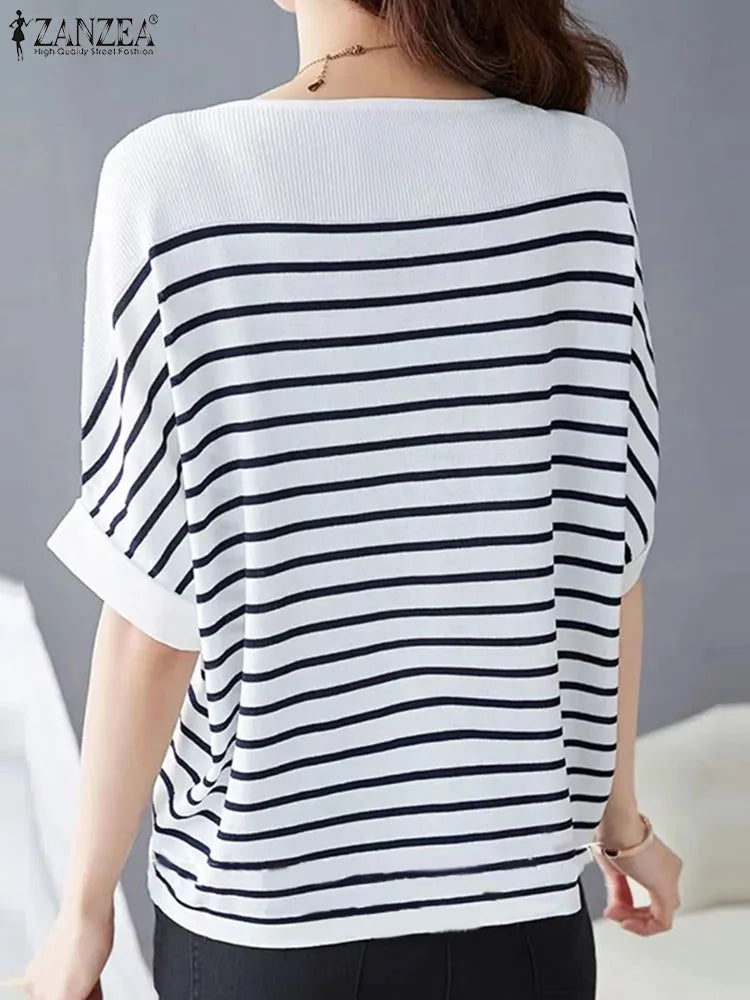 IMIEMIE Women Summer Shirt 2024 ZANZEA Elegant Half Sleeve Striped Blouse Fashion OL Work Tops Female Casual Loose Party Blusas Chemise