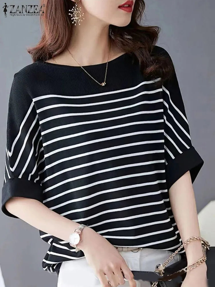 IMIEMIE Women Summer Shirt 2024 ZANZEA Elegant Half Sleeve Striped Blouse Fashion OL Work Tops Female Casual Loose Party Blusas Chemise