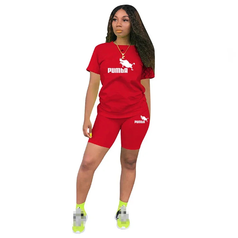 IMIEMIE Women Two Piece Set Summer Short Sleeve O-Neck Tee Tops+Pencil Shorts Suits Tracksuits Outfit Graphic T Shirts Jogging Suits