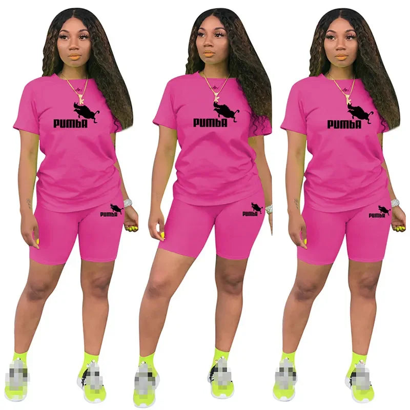 IMIEMIE Women Two Piece Set Summer Short Sleeve O-Neck Tee Tops+Pencil Shorts Suits Tracksuits Outfit Graphic T Shirts Jogging Suits