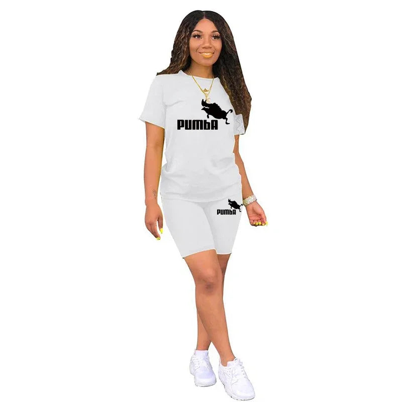 IMIEMIE Women Two Piece Set Summer Short Sleeve O-Neck Tee Tops+Pencil Shorts Suits Tracksuits Outfit Graphic T Shirts Jogging Suits