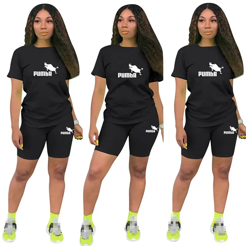 IMIEMIE Women Two Piece Set Summer Short Sleeve O-Neck Tee Tops+Pencil Shorts Suits Tracksuits Outfit Graphic T Shirts Jogging Suits