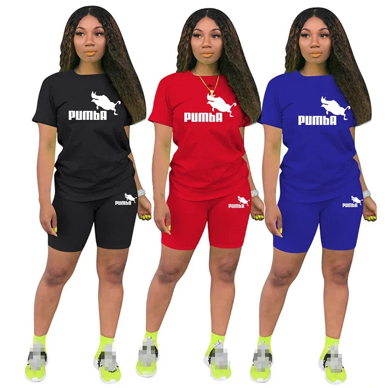 IMIEMIE Women Two Piece Set Summer Short Sleeve O-Neck Tee Tops+Pencil Shorts Suits Tracksuits Outfit Graphic T Shirts Jogging Suits