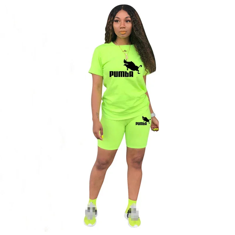 IMIEMIE Women Two Piece Set Summer Short Sleeve O-Neck Tee Tops+Pencil Shorts Suits Tracksuits Outfit Graphic T Shirts Jogging Suits