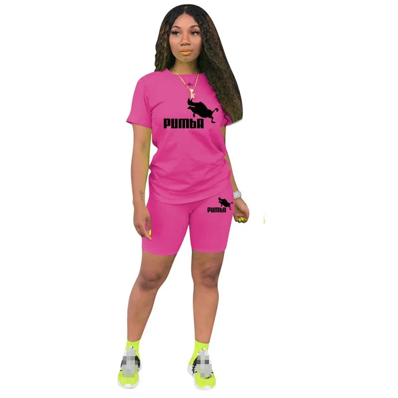 IMIEMIE Women Two Piece Set Summer Short Sleeve O-Neck Tee Tops+Pencil Shorts Suits Tracksuits Outfit Graphic T Shirts Jogging Suits