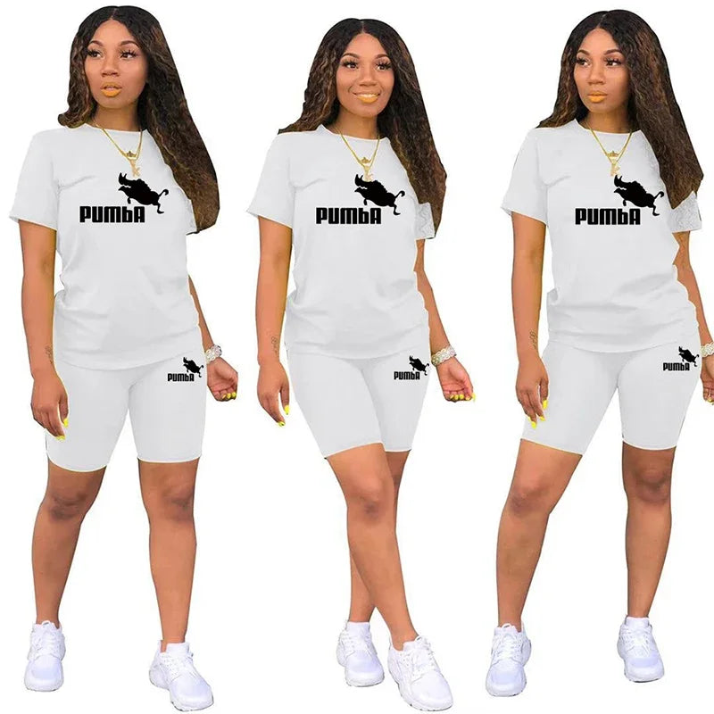 IMIEMIE Women Two Piece Set Summer Short Sleeve O-Neck Tee Tops+Pencil Shorts Suits Tracksuits Outfit Graphic T Shirts Jogging Suits