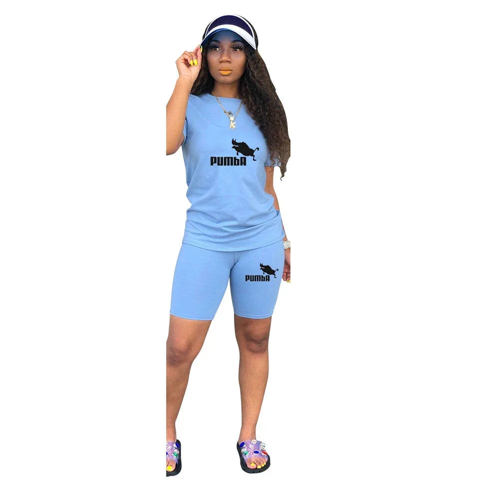 IMIEMIE Women Two Piece Set Summer Short Sleeve O-Neck Tee Tops+Pencil Shorts Suits Tracksuits Outfit Graphic T Shirts Jogging Suits