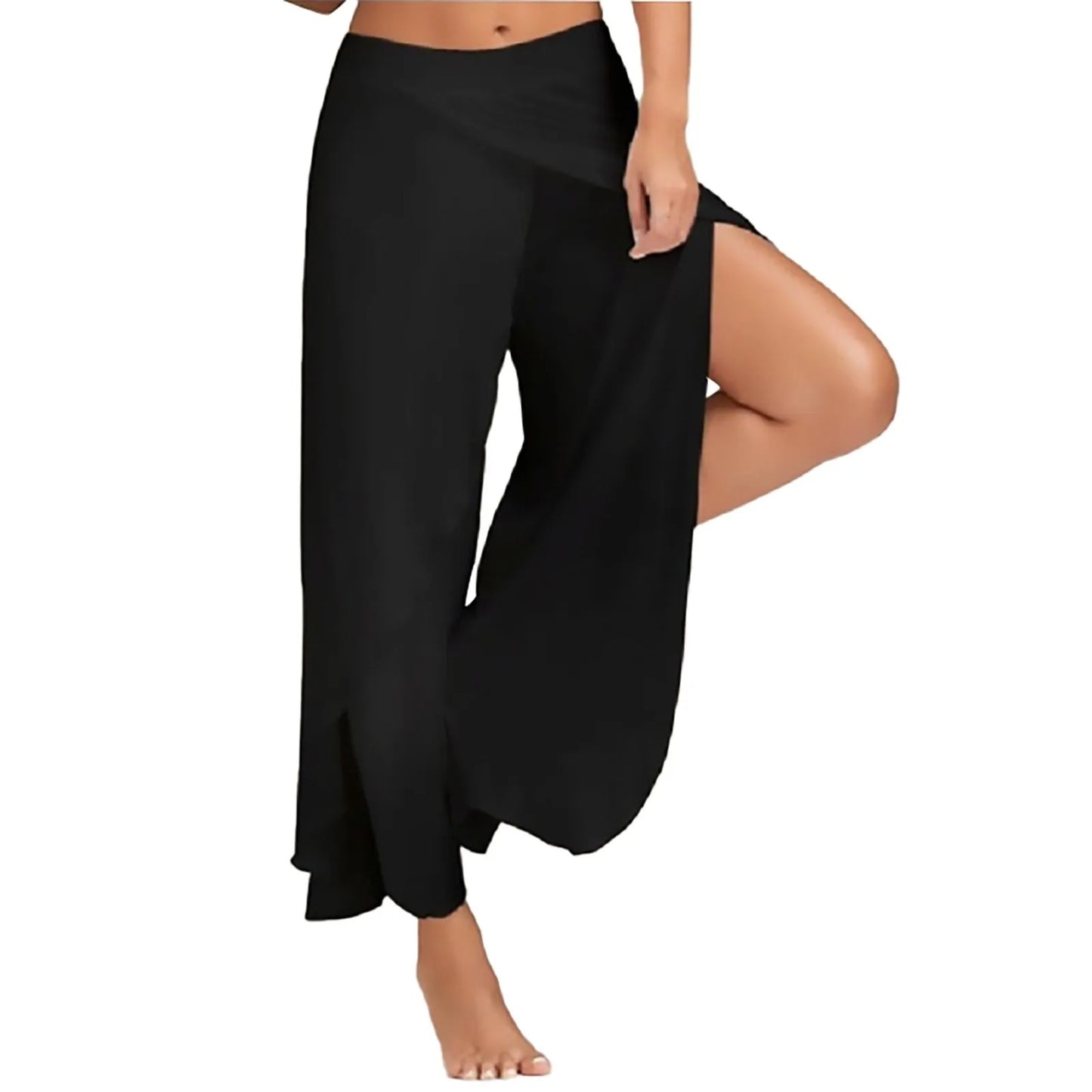 IMIEMIE Women Wide Leg Pants Loose Fitness Yoga Split Trousers Mandala Open Leg Pants Comfort Gypsy Hippie Aladdin Harem Pants