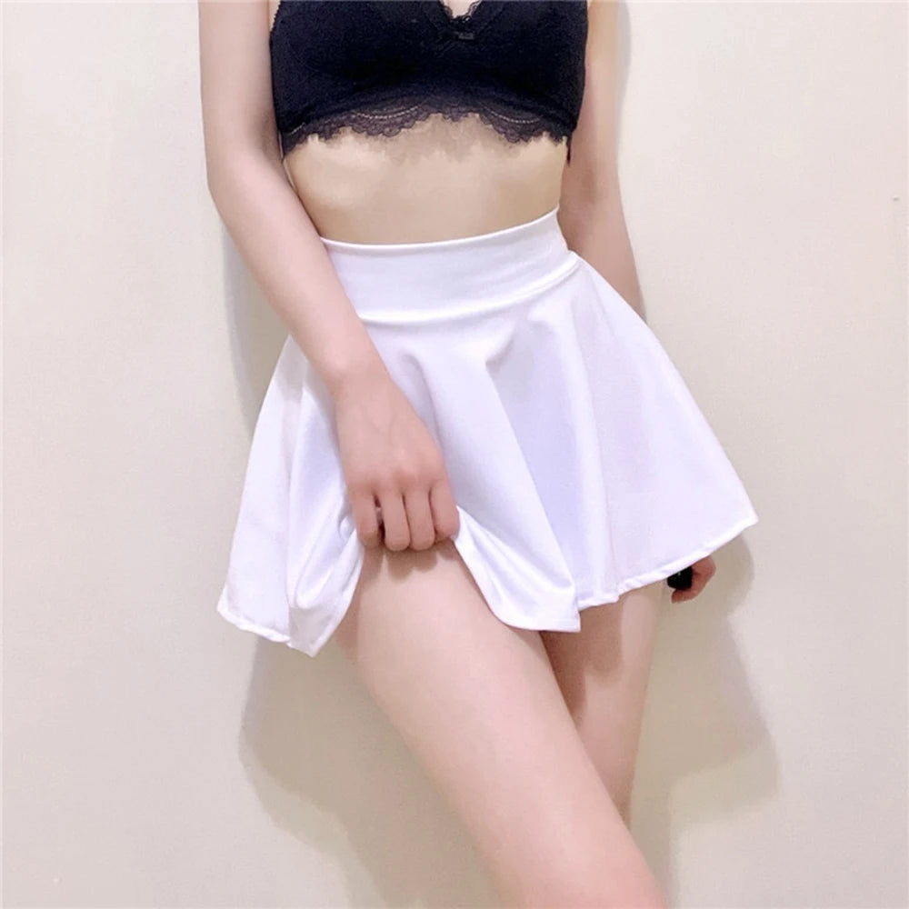 IMIEMIE Women's Basic Skirt Sexy Mini Pleated Skirt Red Black High Waist Short Skirt Without Lining