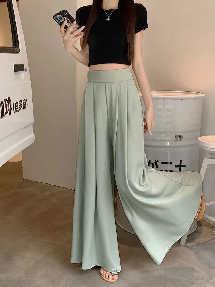 IMIEMIE Women's Clothes Trend 2024 High Waisted Wide Leg Skirt Pants Large Hem Casual Elegant Basic OL Suit Pants Office Lady Trousers