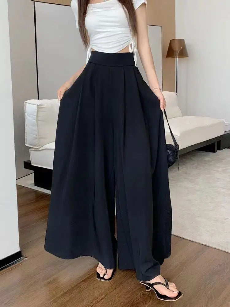 IMIEMIE Women's Clothes Trend 2024 High Waisted Wide Leg Skirt Pants Large Hem Casual Elegant Basic OL Suit Pants Office Lady Trousers