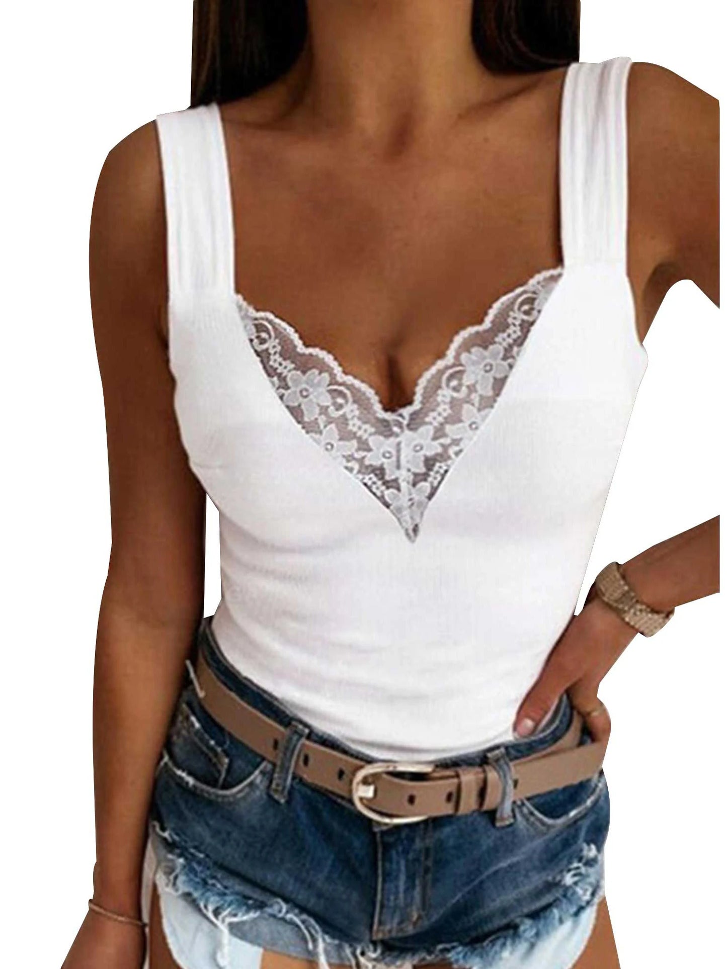 IMIEMIE Women's Clothing Sexy Lace Tank Top For Ladies Autumn Basis Sleeveless Vest Pullover Y2K Tops Elegant Female T-shirts Tees