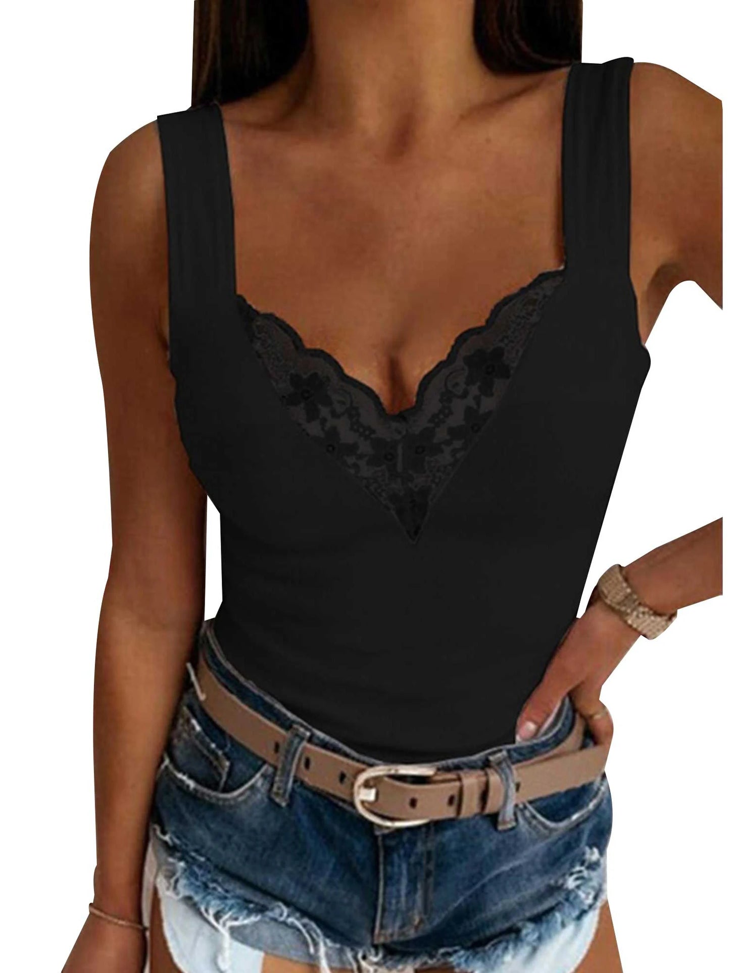 IMIEMIE Women's Clothing Sexy Lace Tank Top For Ladies Autumn Basis Sleeveless Vest Pullover Y2K Tops Elegant Female T-shirts Tees