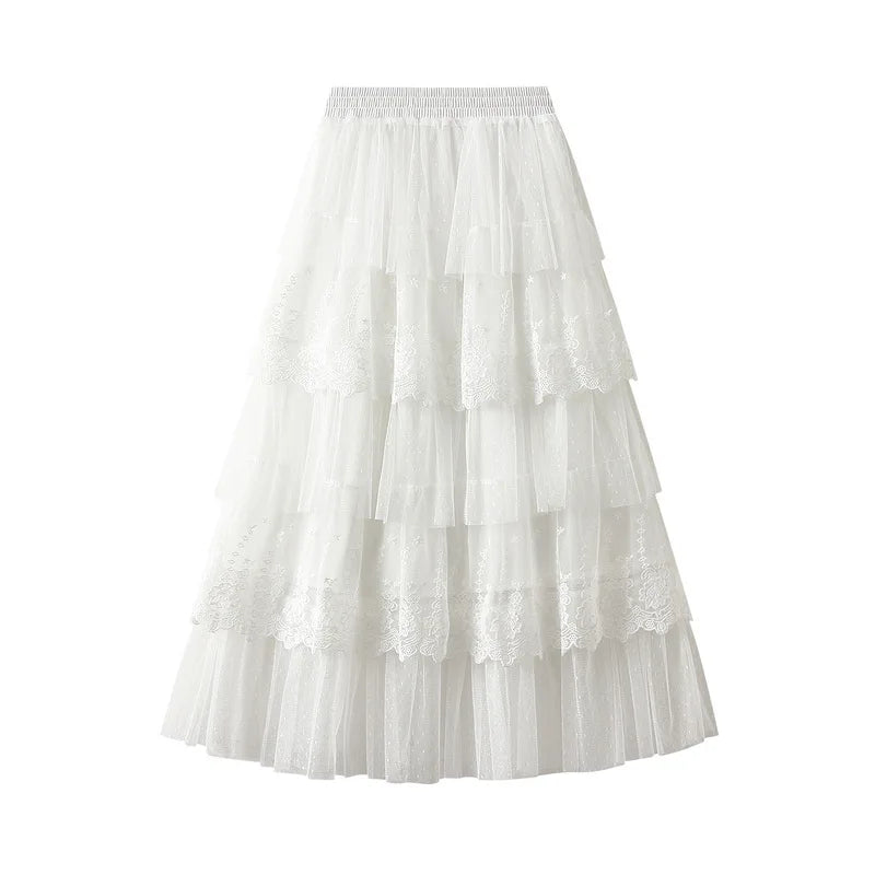 IMIEMIE Women's High Waisted Slimming Sand Cake Skirt, Half Skirt, High-End Feeling Gauze, Long Skirt, Summer, New, 2024