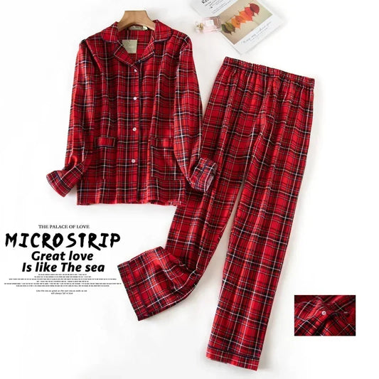 IMIEMIE Women's Pajamas Plus Size S-XXXL Clothes Ladies Flannel Cotton Home Wear Suit Autumn Winter Pajamas Plaid Print Sleep Tops