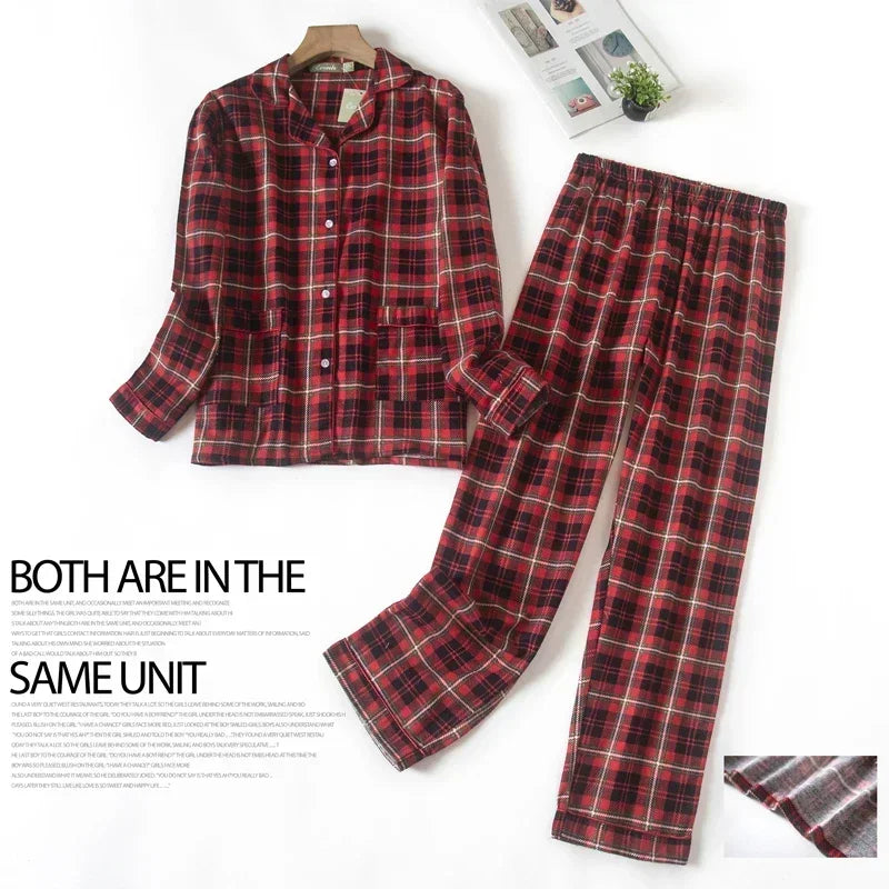 IMIEMIE Women's Pajamas Plus Size S-XXXL Clothes Ladies Flannel Cotton Home Wear Suit Autumn Winter Pajamas Plaid Print Sleep Tops