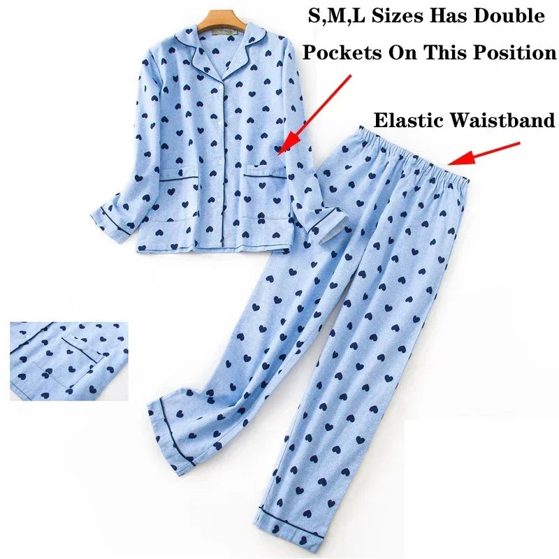 IMIEMIE Women's Pajamas Plus Size S-XXXL Clothes Ladies Flannel Cotton Home Wear Suit Autumn Winter Pajamas Plaid Print Sleep Tops