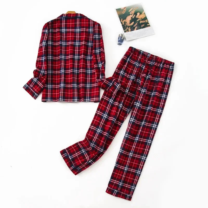 IMIEMIE Women's Pajamas Plus Size S-XXXL Clothes Ladies Flannel Cotton Home Wear Suit Autumn Winter Pajamas Plaid Print Sleep Tops