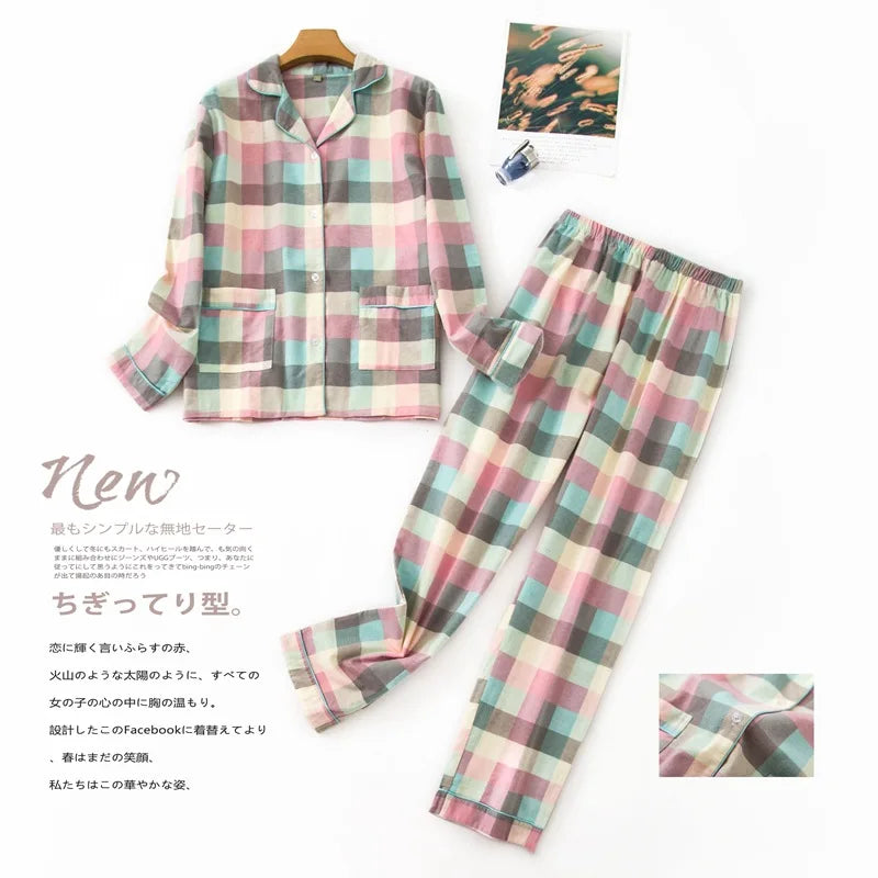 IMIEMIE Women's Pajamas Plus Size S-XXXL Clothes Ladies Flannel Cotton Home Wear Suit Autumn Winter Pajamas Plaid Print Sleep Tops