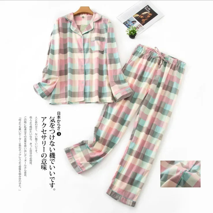 IMIEMIE Women's Pajamas Plus Size S-XXXL Clothes Ladies Flannel Cotton Home Wear Suit Autumn Winter Pajamas Plaid Print Sleep Tops