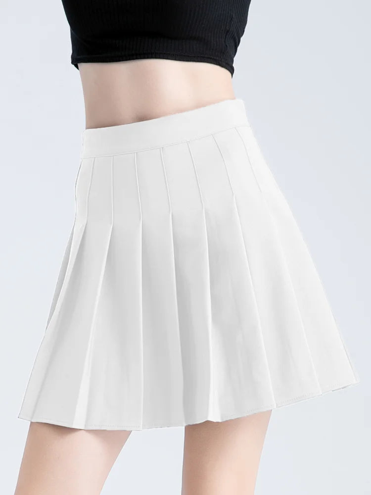 IMIEMIE Women's Skirt Korean Style Miniskirt A-line Short Rokken College Girls Falda Short De Mujer  Black Pleated Skirt with Shorts