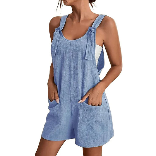 IMIEMIE Women's Summer Jumpsuit Overalls Short Lady Romper Wide Leg Overall Casual Loose Sleeveless Bodysuit Daily Banggy Romper