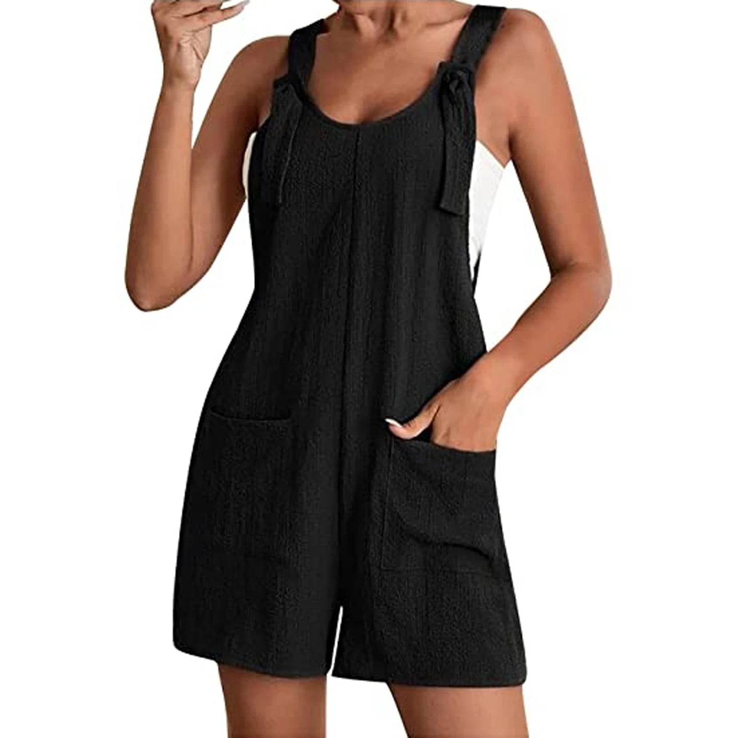 IMIEMIE Women's Summer Jumpsuit Overalls Short Lady Romper Wide Leg Overall Casual Loose Sleeveless Bodysuit Daily Banggy Romper