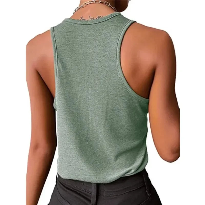 IMIEMIE Women's Vest Sexy Inner Wear Ribbed Tank Top New Casual Snap Base Solid Color Sleeveless T-shirts Y2K Basic Top Woman Clothing