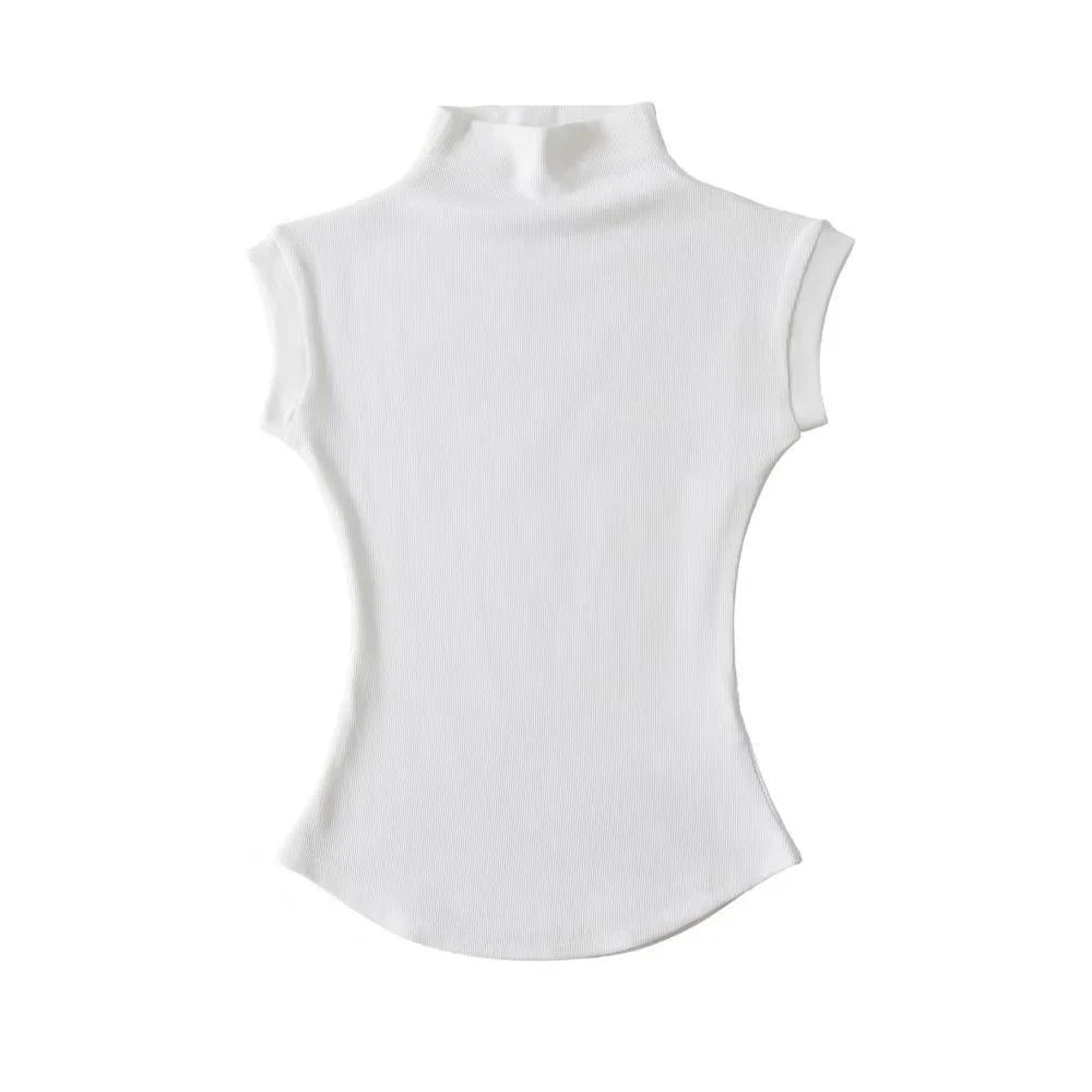 IMIEMIE Womens Sleeveless Turtleneck Tops Summer Stretch Slim Fit Short Sleeve Mock Neck Women's Causal Basics High Neck Tank Tops