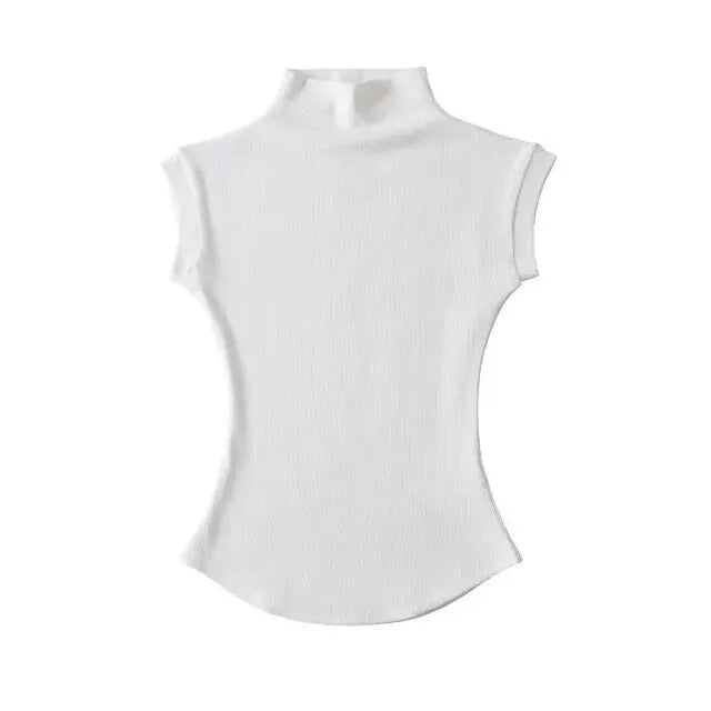 IMIEMIE Womens Sleeveless Turtleneck Tops Summer Stretch Slim Fit Short Sleeve Mock Neck Women's Causal Basics High Neck Tank Tops