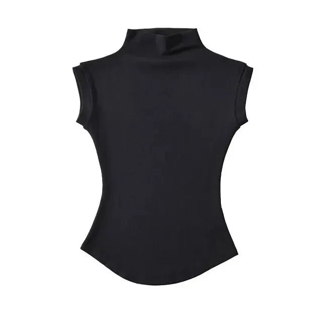 IMIEMIE Womens Sleeveless Turtleneck Tops Summer Stretch Slim Fit Short Sleeve Mock Neck Women's Causal Basics High Neck Tank Tops