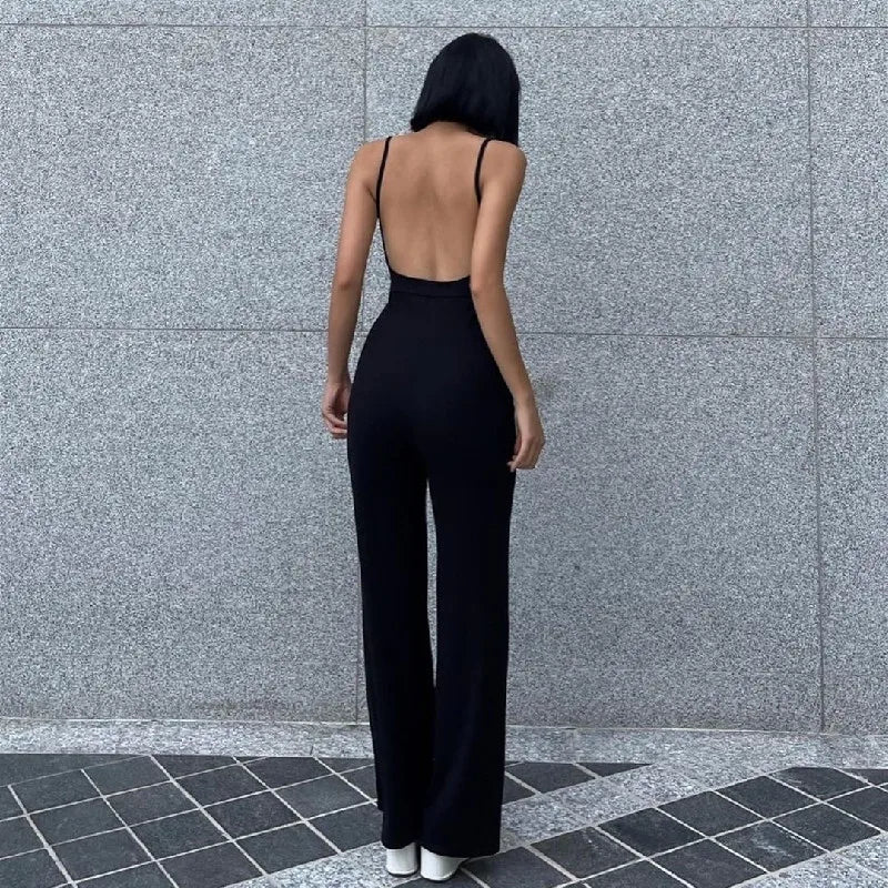 IMIEMIE Xeemilo Sexy Backless Spaghetti Strap Jumpsuit Woman Summer Black Skinny Bodycon Bodysuit Pants Holiday Ladies Casual Jumpsuits