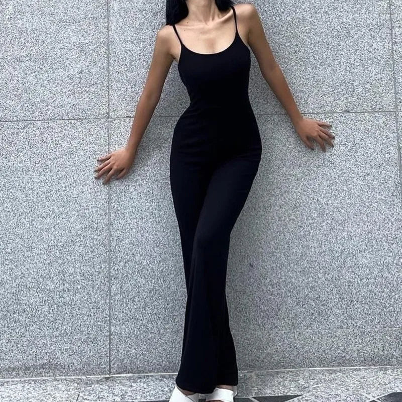 IMIEMIE Xeemilo Sexy Backless Spaghetti Strap Jumpsuit Woman Summer Black Skinny Bodycon Bodysuit Pants Holiday Ladies Casual Jumpsuits