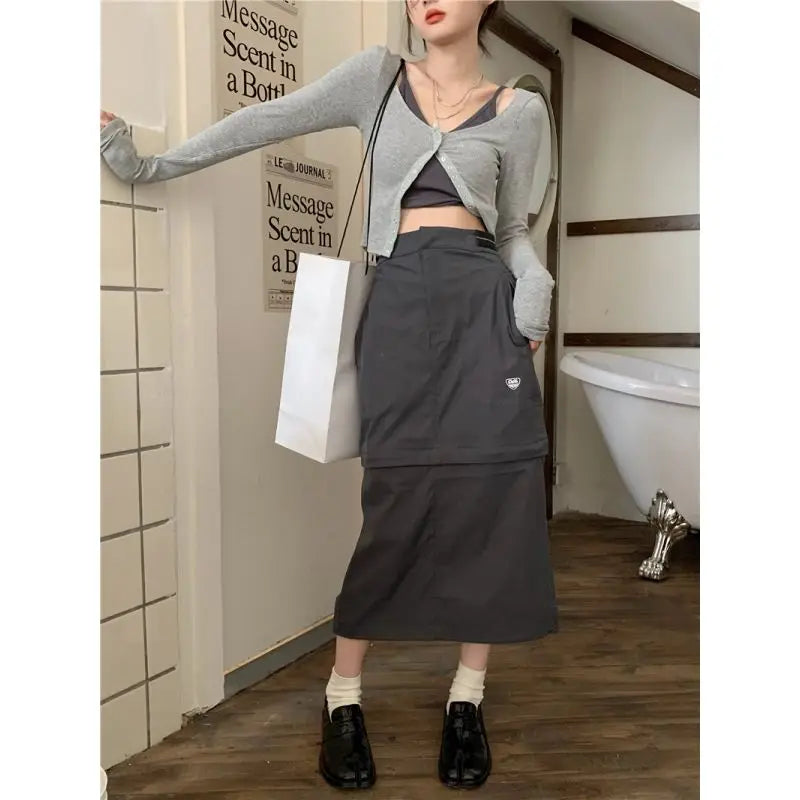 IMIEMIE Xgoth Chic Three-piece Suit Korean Retro Skirt Contrast Button Slim Fit Sunscreen Cardigan Bottom Vest Hot Girls Female Outfits