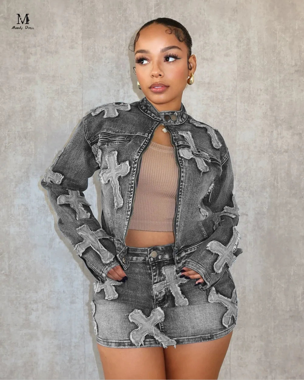 IMIEMIE Y2K Sexy Denim 2 Piece Skirt Set Women Outfits Embroidery Jacket Winter Spring Streetwear Fashion Slim Two Piece Matching Set