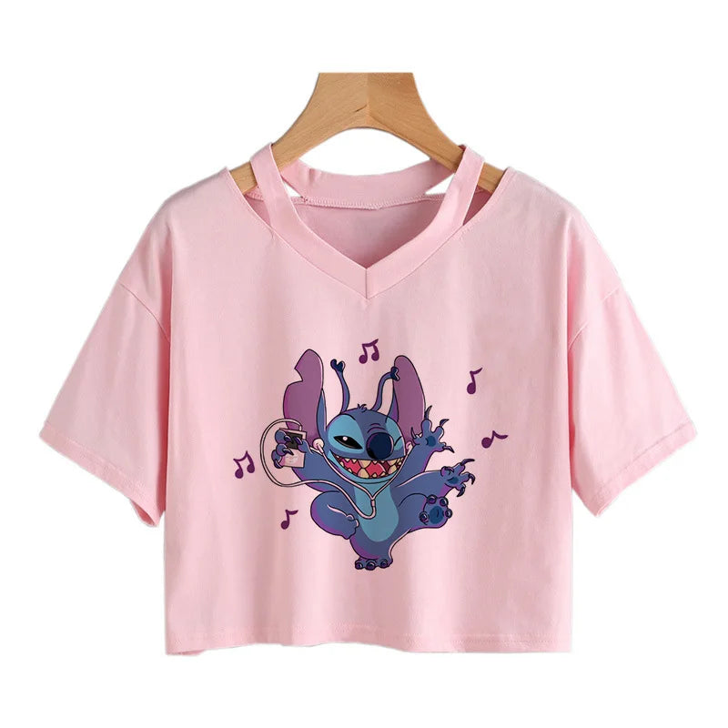 IMIEMIE Y2k Disney Kawaii Lilo Stitch Funny Cartoon T Shirt Women Stitch Manga T-shirt Graphic Tshirt Streetwear Crop Top Tees Female