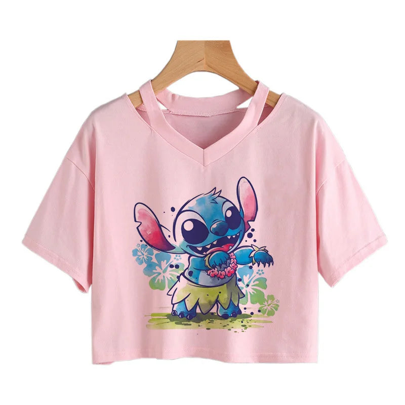 IMIEMIE Y2k Disney Kawaii Lilo Stitch Funny Cartoon T Shirt Women Stitch Manga T-shirt Graphic Tshirt Streetwear Crop Top Tees Female