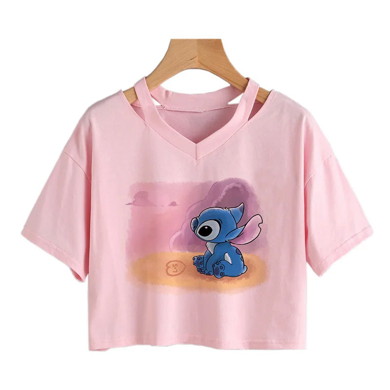 IMIEMIE Y2k Disney Kawaii Lilo Stitch Funny Cartoon T Shirt Women Stitch Manga T-shirt Graphic Tshirt Streetwear Crop Top Tees Female