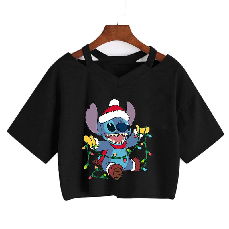 IMIEMIE Y2k Disney Kawaii Lilo Stitch Funny Cartoon T Shirt Women Stitch Manga T-shirt Graphic Tshirt Streetwear Crop Top Tees Female