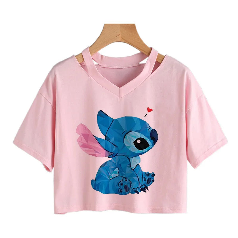 IMIEMIE Y2k Disney Kawaii Lilo Stitch Funny Cartoon T Shirt Women Stitch Manga T-shirt Graphic Tshirt Streetwear Crop Top Tees Female