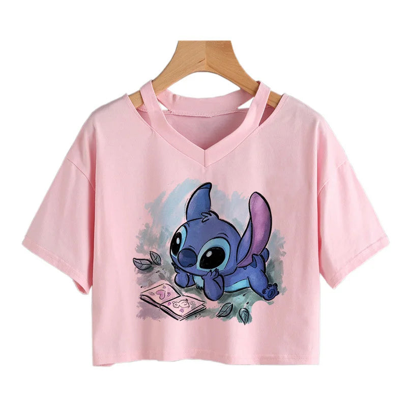 IMIEMIE Y2k Disney Kawaii Lilo Stitch Funny Cartoon T Shirt Women Stitch Manga T-shirt Graphic Tshirt Streetwear Crop Top Tees Female