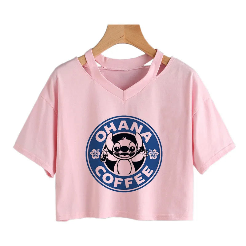 IMIEMIE Y2k Disney Kawaii Lilo Stitch Funny Cartoon T Shirt Women Stitch Manga T-shirt Graphic Tshirt Streetwear Crop Top Tees Female