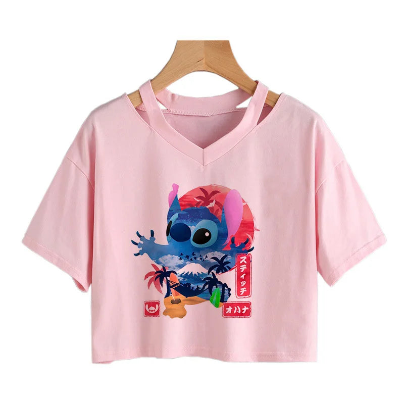 IMIEMIE Y2k Disney Kawaii Lilo Stitch Funny Cartoon T Shirt Women Stitch Manga T-shirt Graphic Tshirt Streetwear Crop Top Tees Female