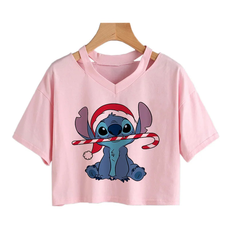 IMIEMIE Y2k Disney Kawaii Lilo Stitch Funny Cartoon T Shirt Women Stitch Manga T-shirt Graphic Tshirt Streetwear Crop Top Tees Female