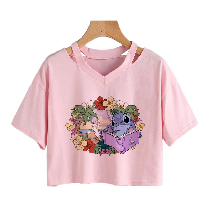 IMIEMIE Y2k Disney Kawaii Lilo Stitch Funny Cartoon T Shirt Women Stitch Manga T-shirt Graphic Tshirt Streetwear Crop Top Tees Female